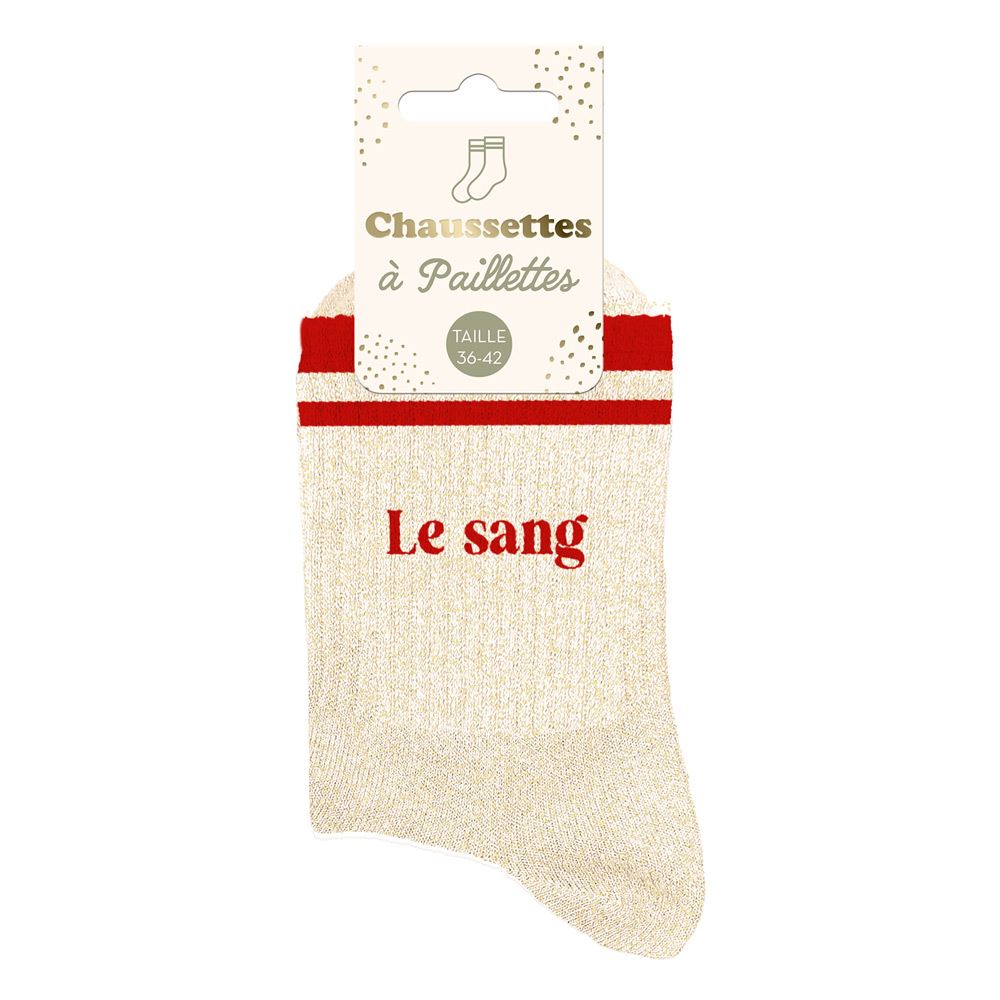 Chaussettes à paillettes dorées femme avec inscription Le sang et bandes rouges taille 36-42