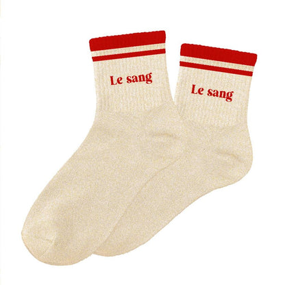 Chaussettes à paillettes dorées Le sang avec bandes rouges style sportif femme