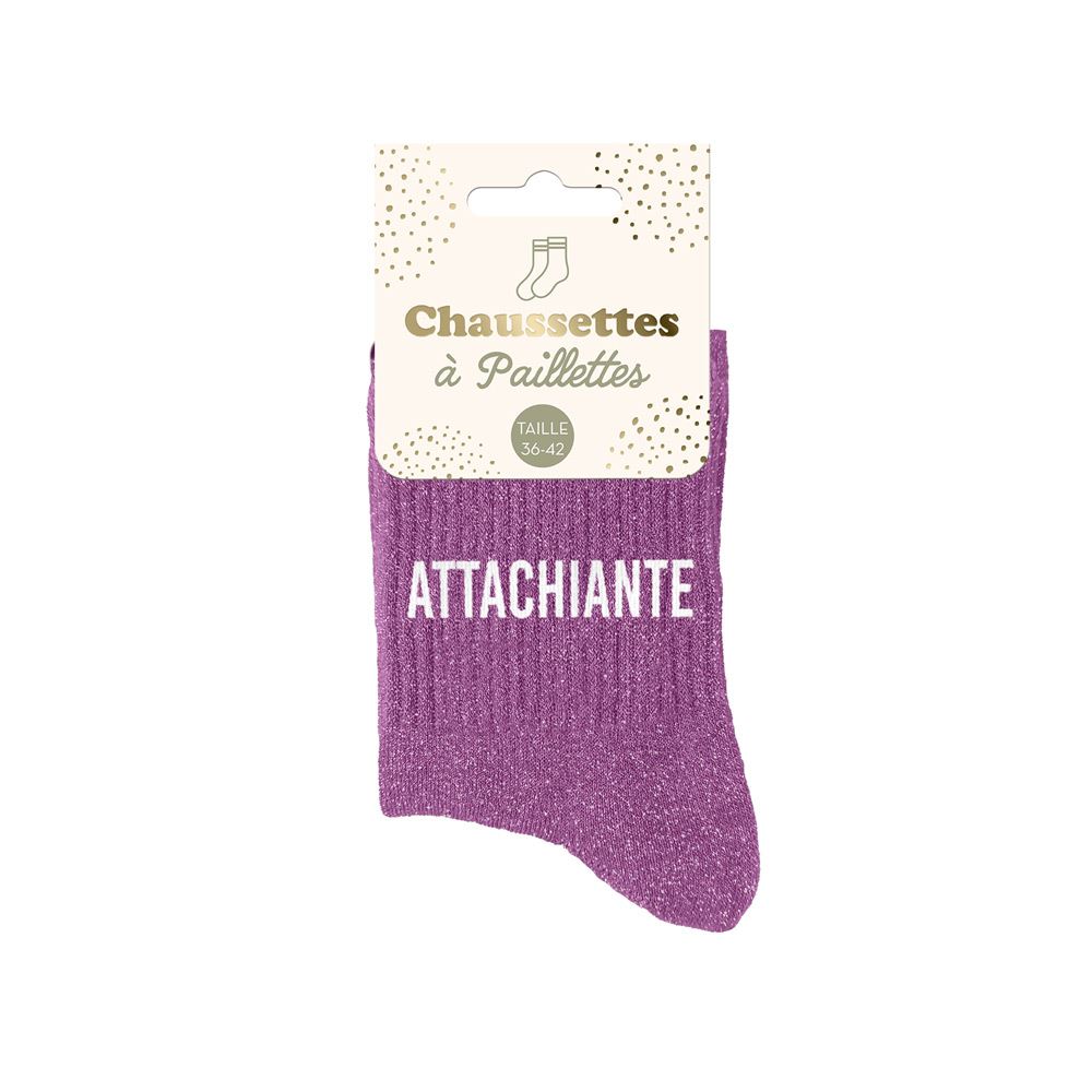 Chaussettes à paillettes violettes Attachiante femme taille 36-42 avec message humoristique