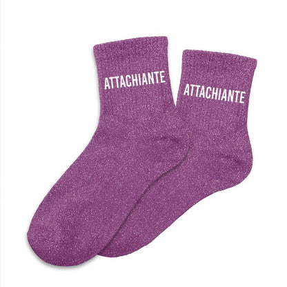 Chaussettes à paillettes violettes Attachiante femme, chaussettes fantaisie message humour en lurex brillant