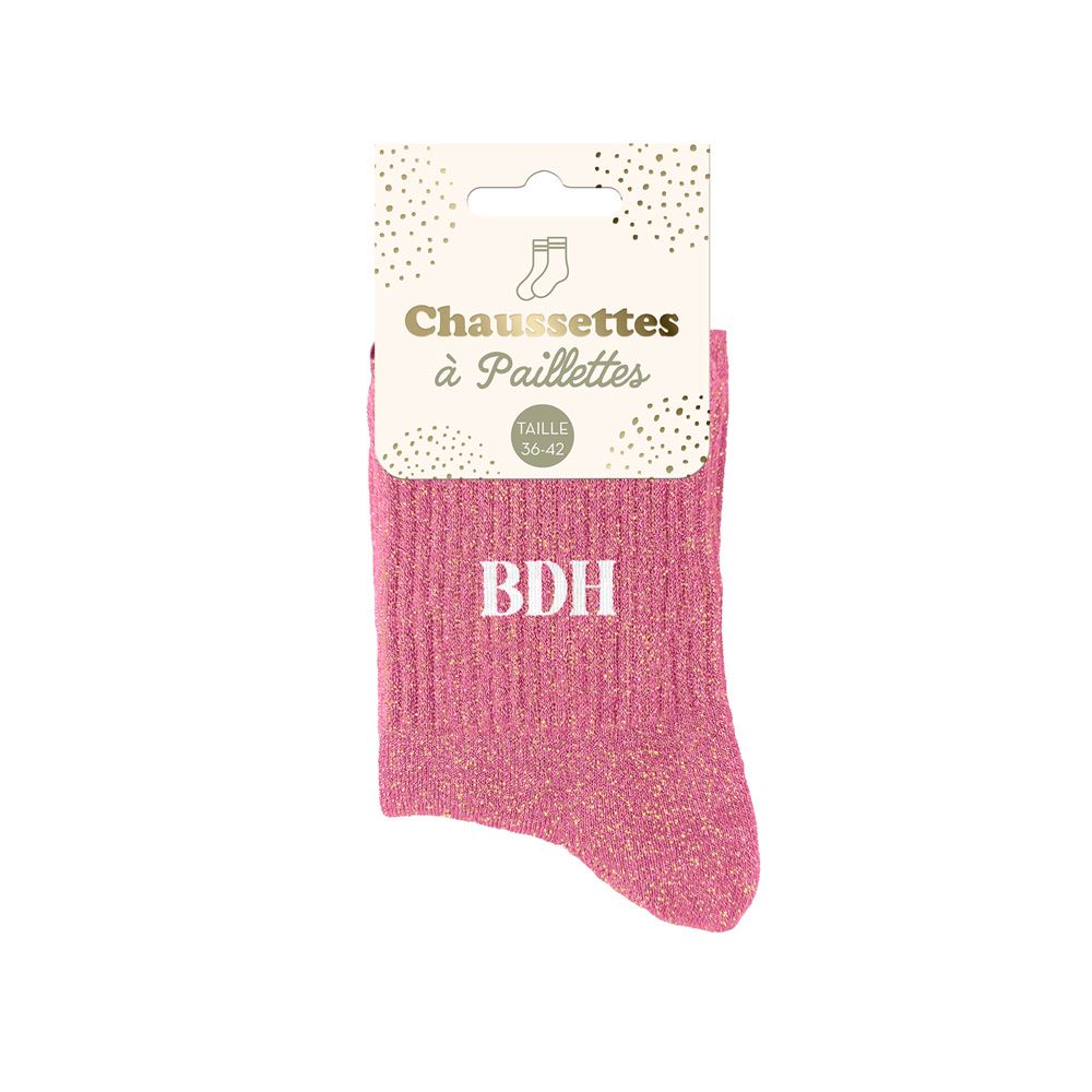 Chaussettes à paillettes roses BDH femme taille 36-42, chaussettes brillantes tendance en maille côtelée
