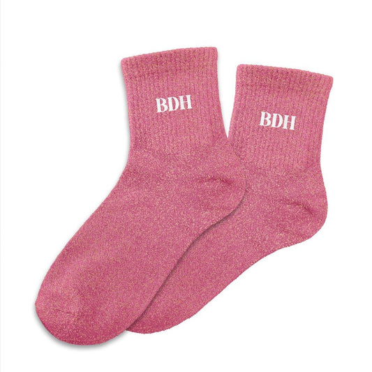 Chaussettes roses à paillettes BDH mi-hautes femme, maille brillante effet lurex doré