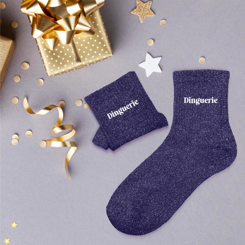 Chaussettes à paillettes bleu marine Dinguerie femme, chaussettes brillantes tendance idée cadeau original