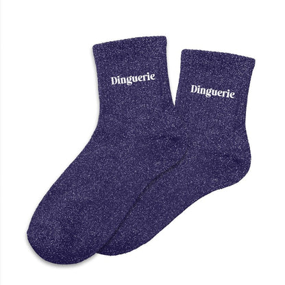 Chaussettes à paillettes bleu violet Dinguerie femme, mi-mollet brillantes tendance