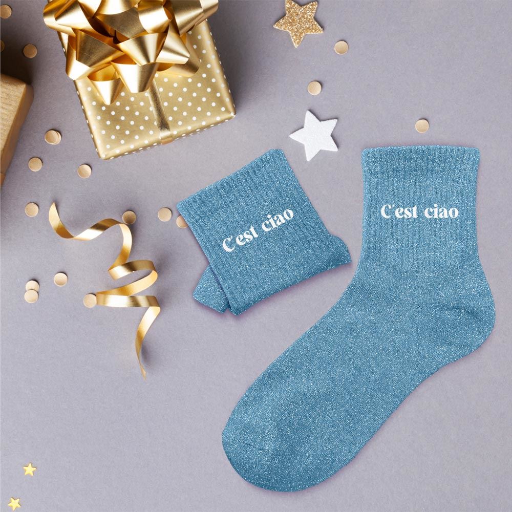 Chaussettes à paillettes bleu turquoise C'est Ciao femme, idée cadeau originale et tendance