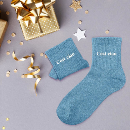 Chaussettes à paillettes bleu turquoise C'est Ciao femme, idée cadeau originale et tendance