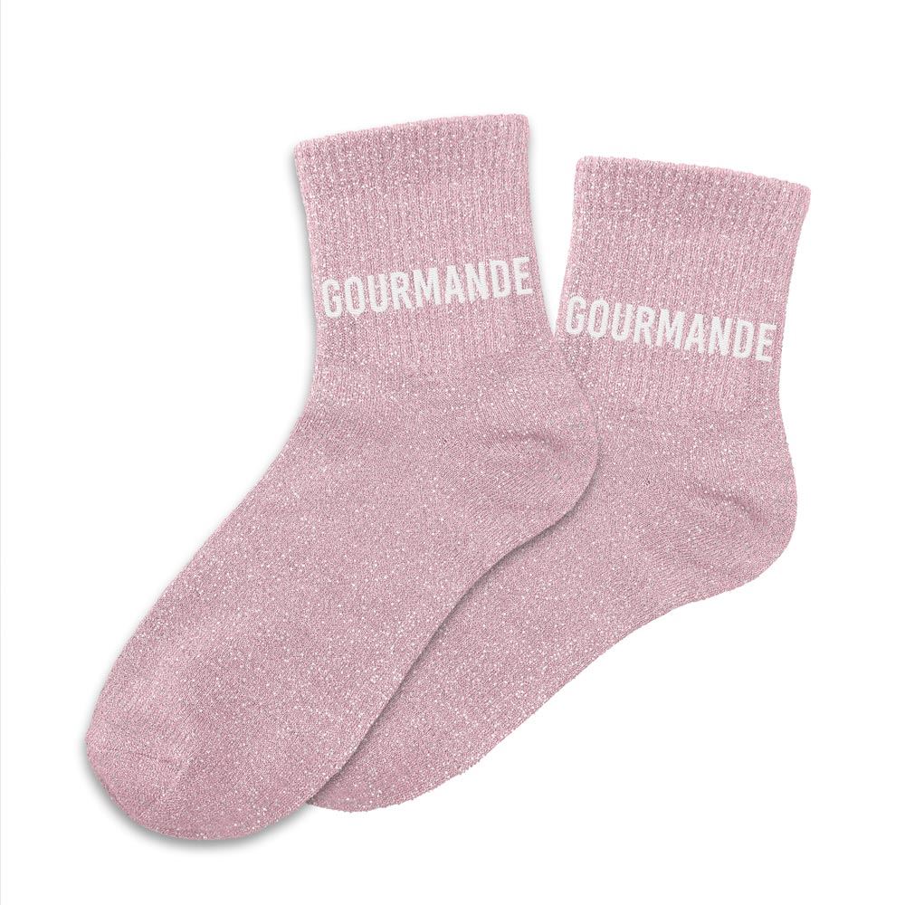 Chaussettes à paillettes roses Gourmande femme mi-hautes en maille brillante scintillante