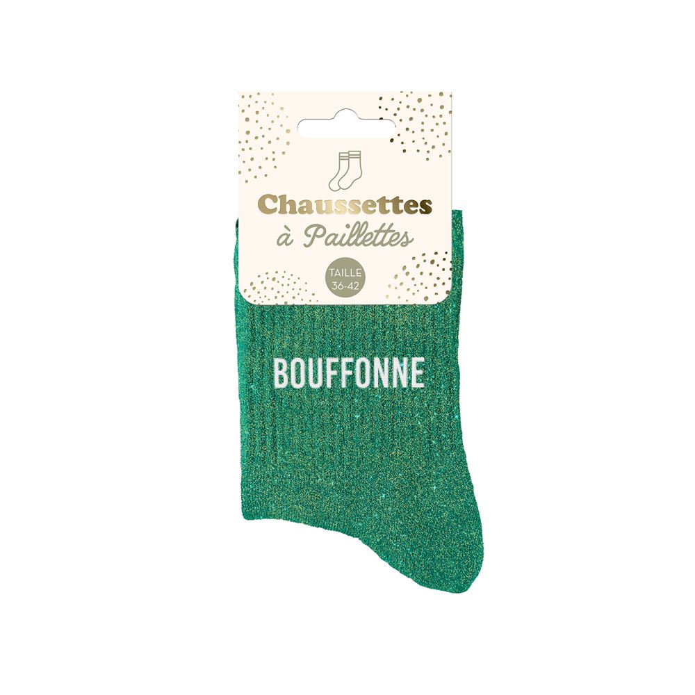 Chaussettes à paillettes vertes Bouffonne femme taille 36-42 style fantaisie brillant