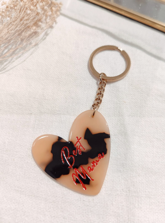 Porte-clés coeur en résine "Best Mama"
