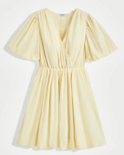 Robe Céleste – Robe courte jaune pastel à manches ballon