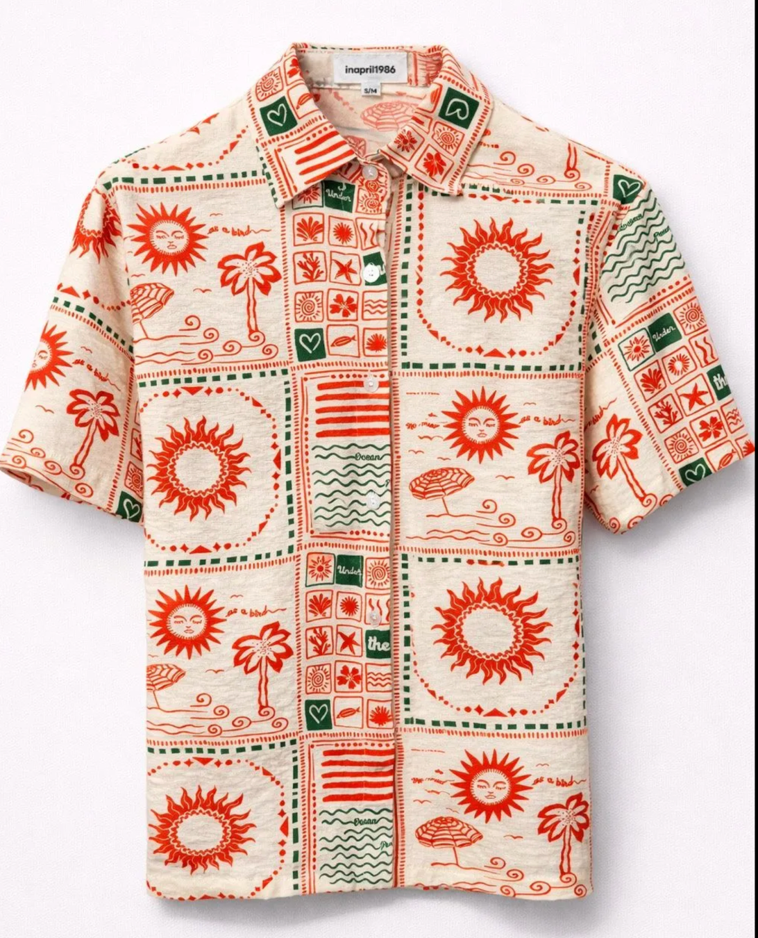 Chemisier Sofia manches courtes imprimé soleil tropical rouge et vert style vintage femme été