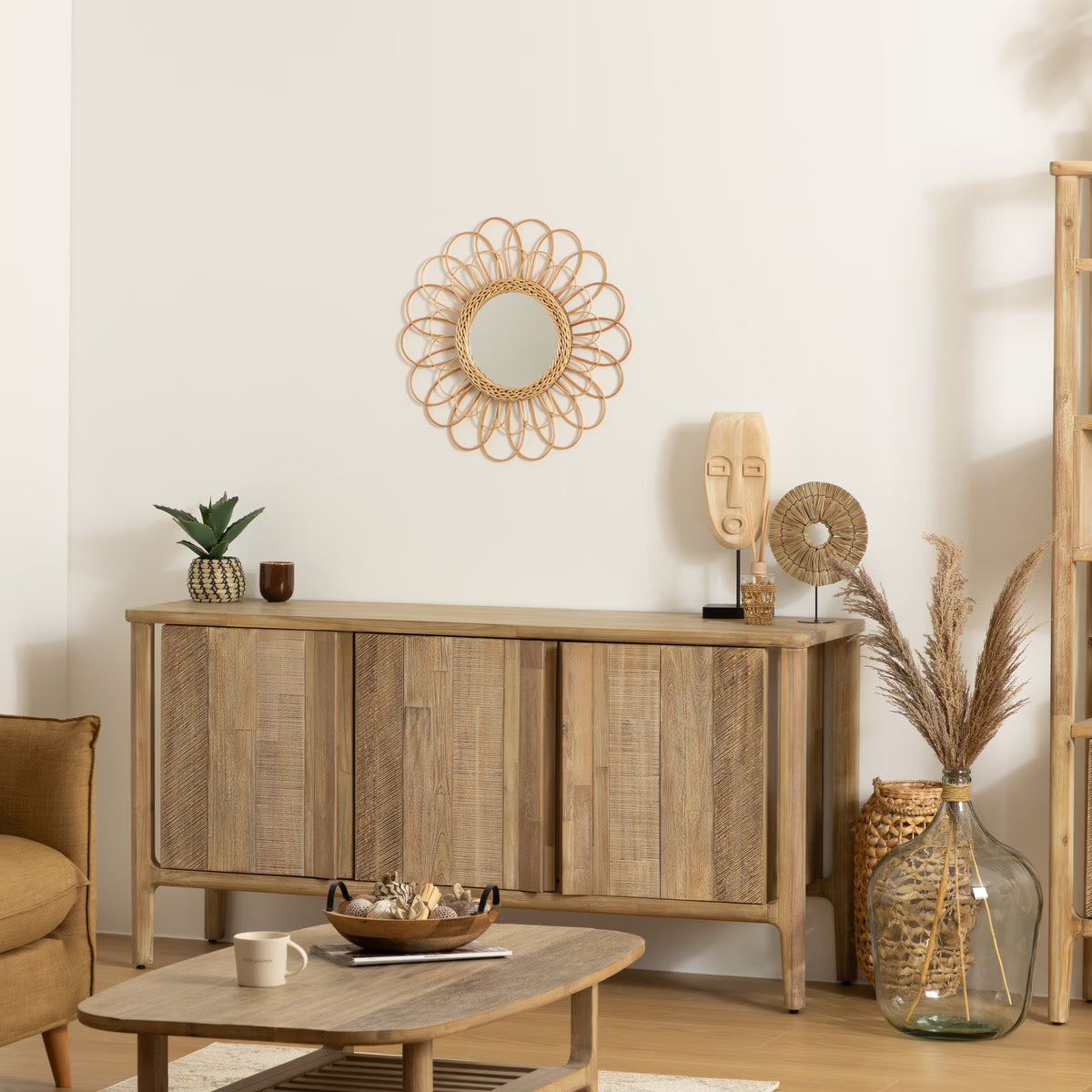 Miroir fleur en rotin D56 - Miroir Cayetana