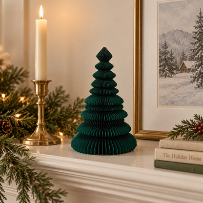 Sapin de Noël décoratif en papier alvéolé vert 60 cm style scandinave pour décoration intérieure festive