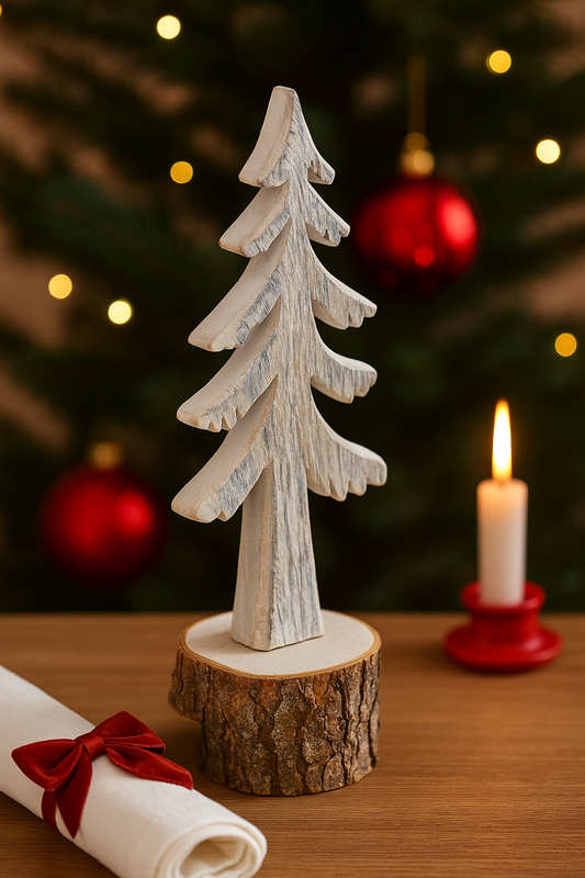 Sapin en bois sur bûche