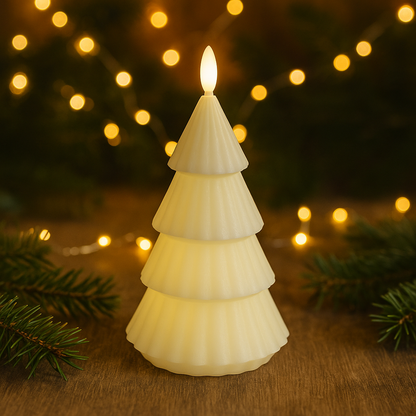 Bougie LED décorative forme sapin blanc crème 20cm ambiance Noël chaleureuse décoration intérieure festive