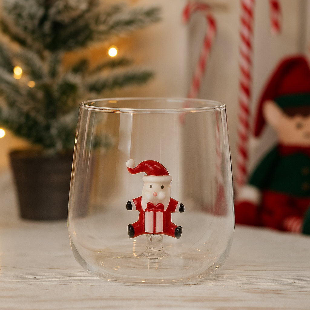 Verre Père Noël 3D en verre
