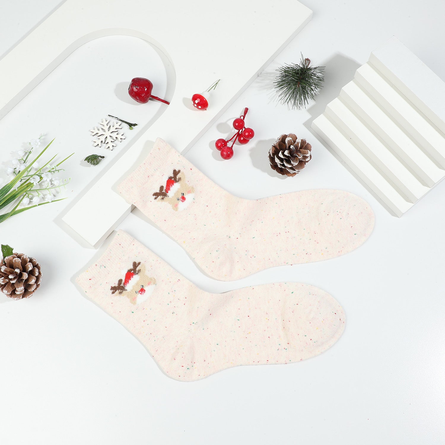 Chaussettes Renne de Noël mis en scène
