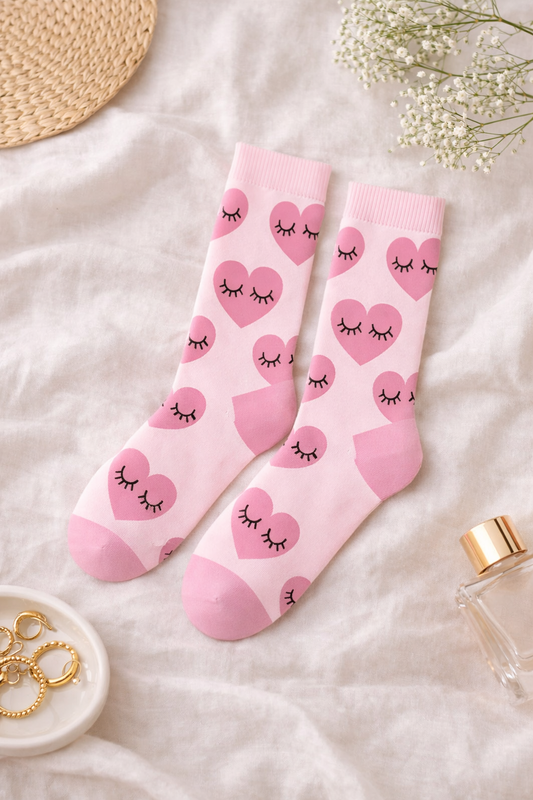 Chaussettes coeurs roses fond lifestyle