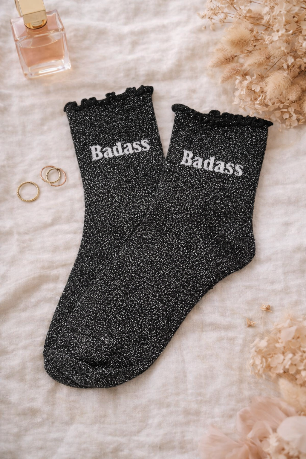 Chaussettes à paillettes badass avec finition festonnée