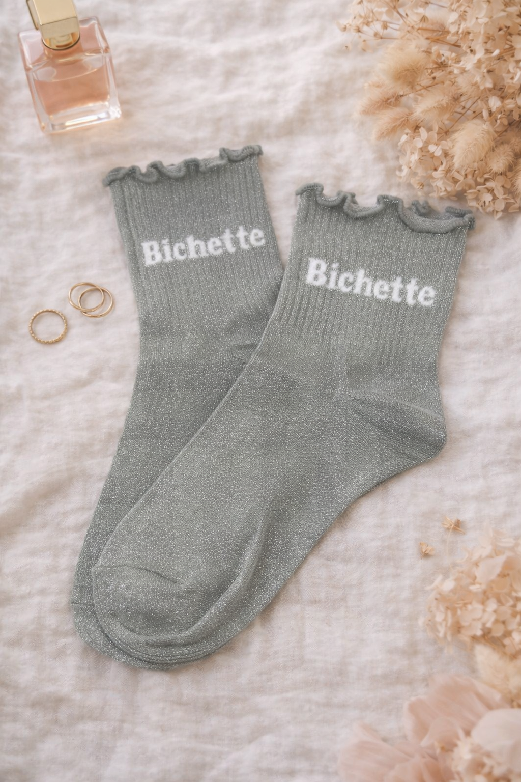 Chaussettes à paillettes bichette avec finition festonnée