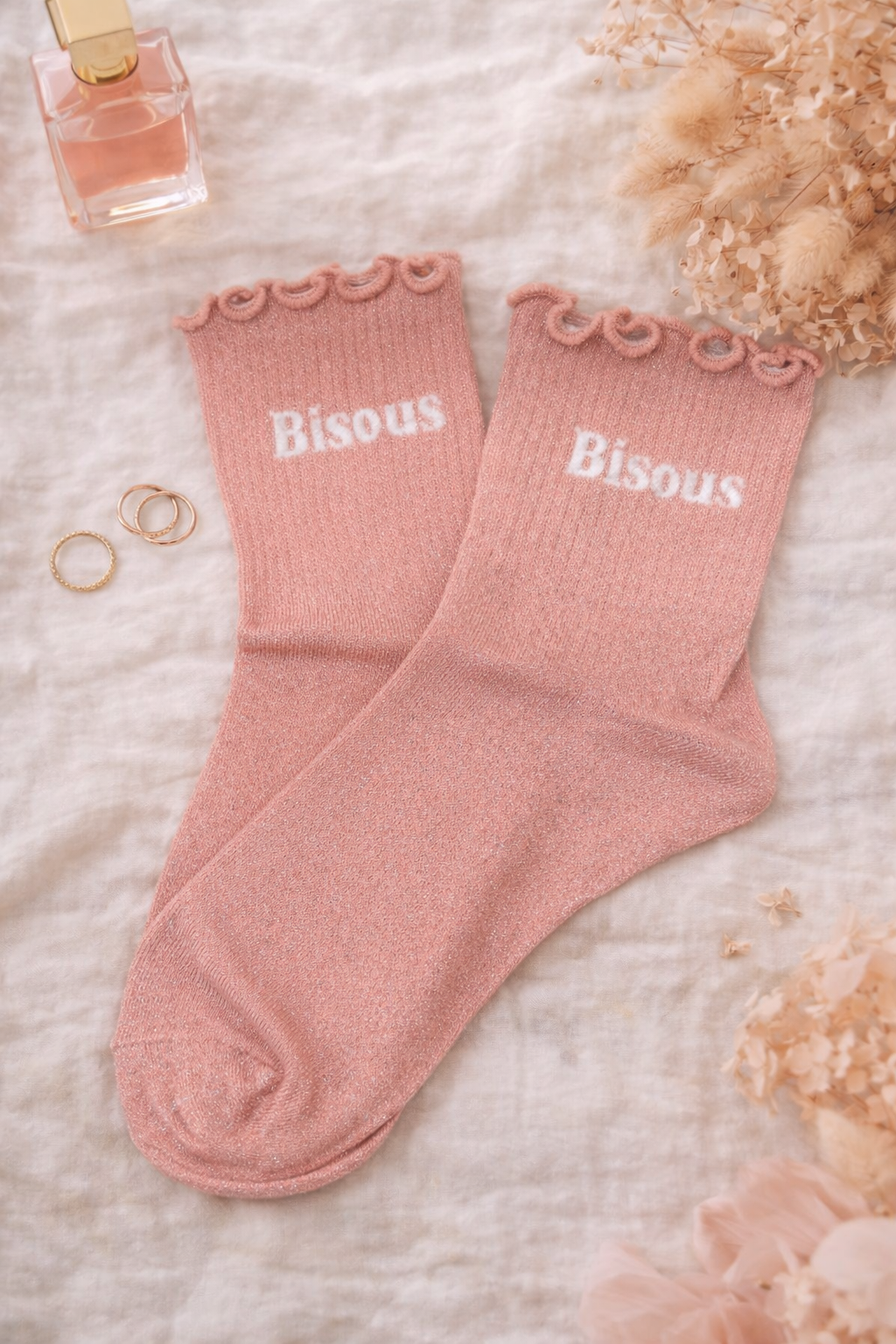 Chaussettes à paillettes bisous avec finition festonnée