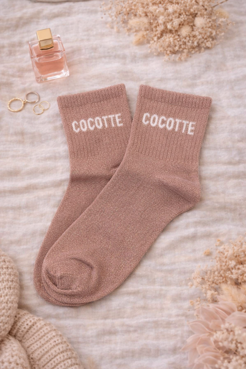 chaussettes à paillettes message cocotte