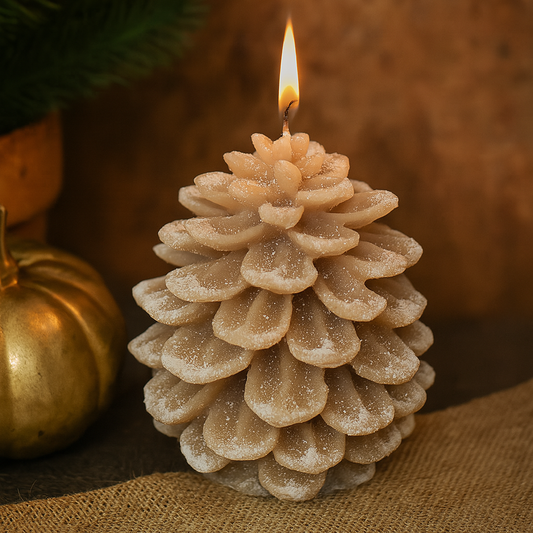 Bougie pomme de pin givrée