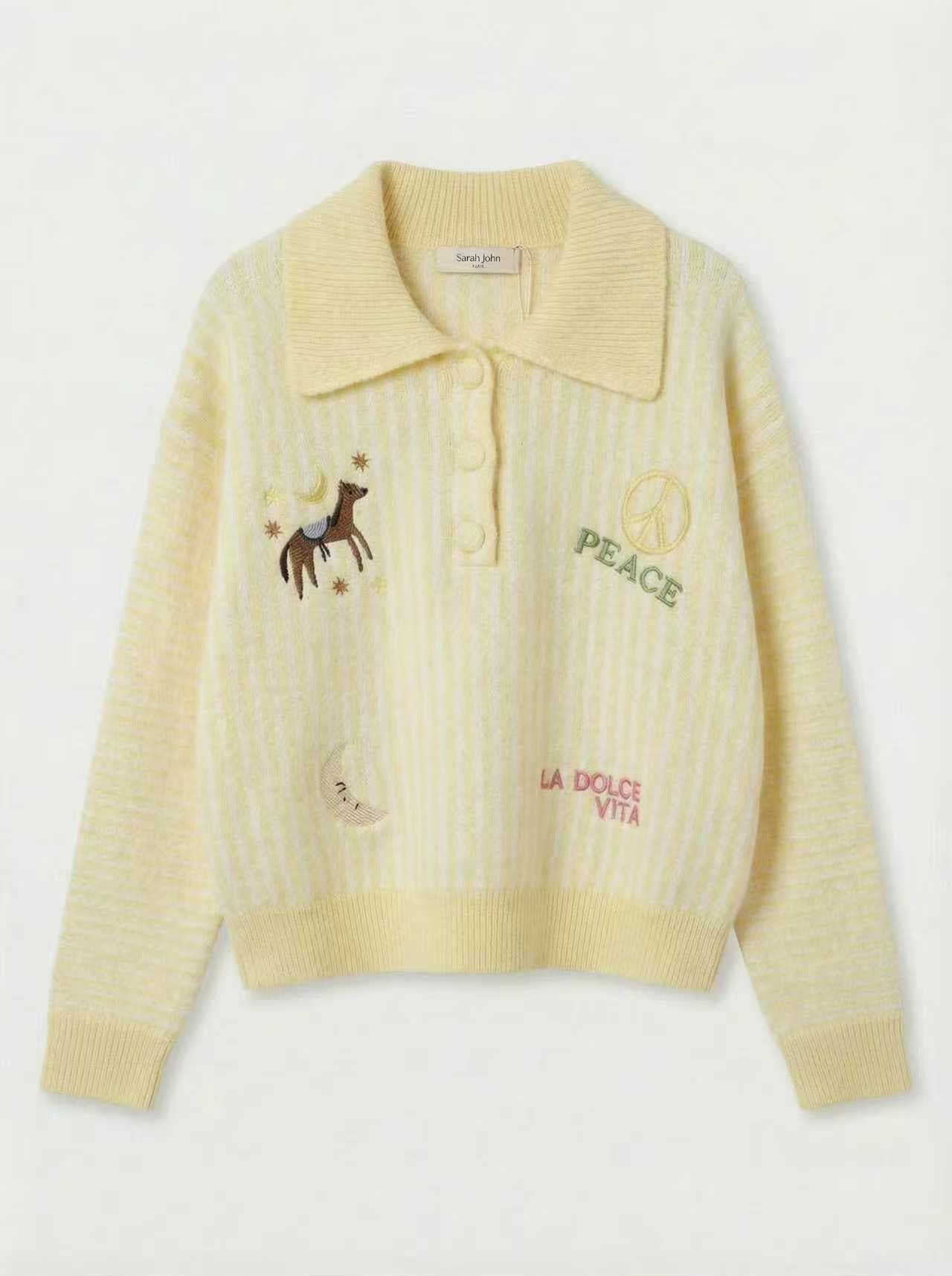 Pull Alba – Pull col polo brodé jaune pastel