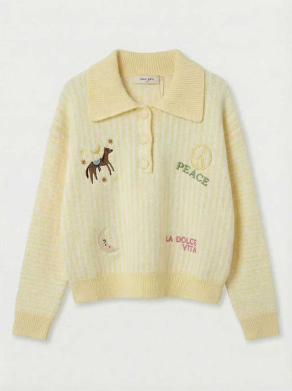 Pull Alba – Pull col polo brodé jaune pastel