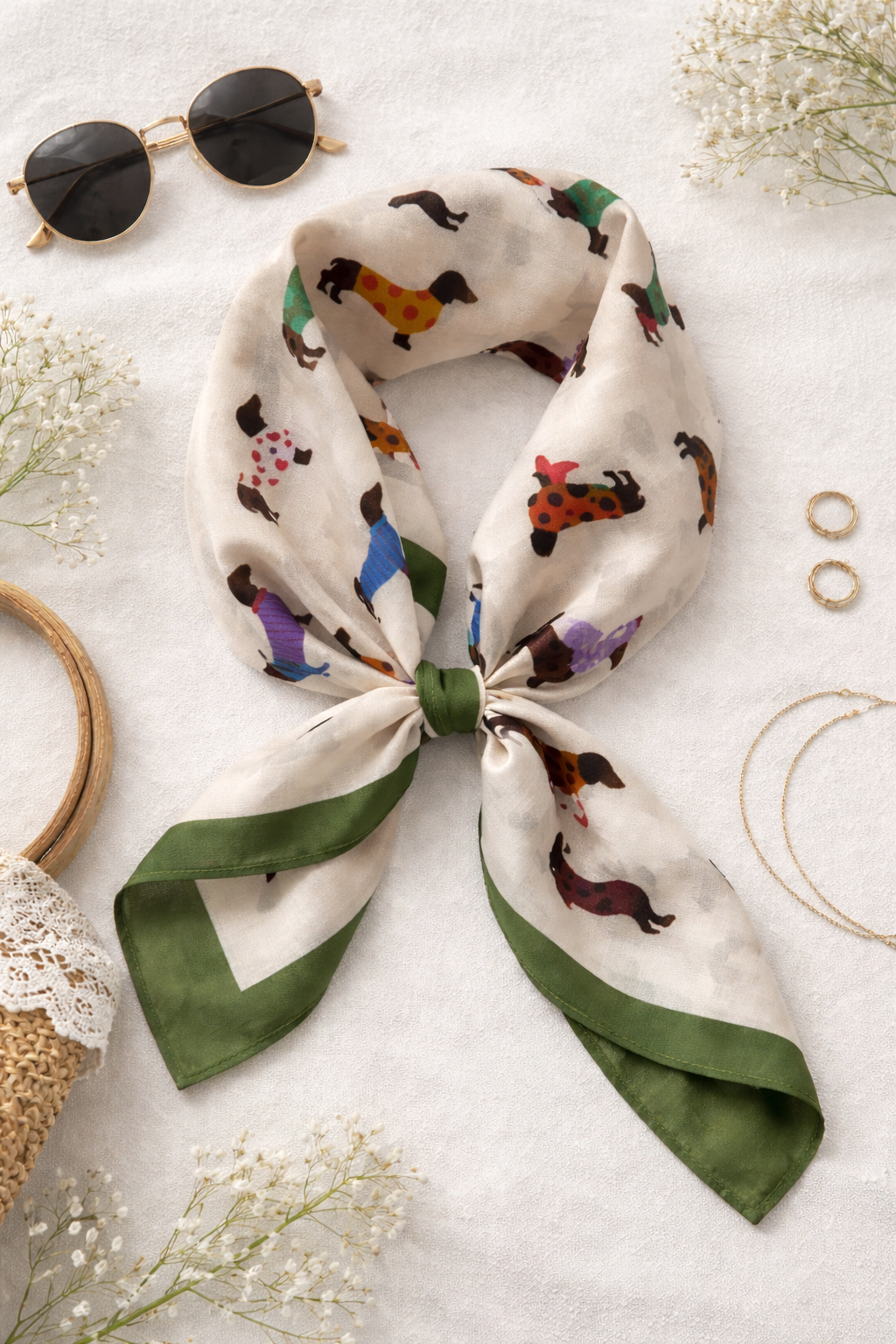 foulard en coton motif teckel chien