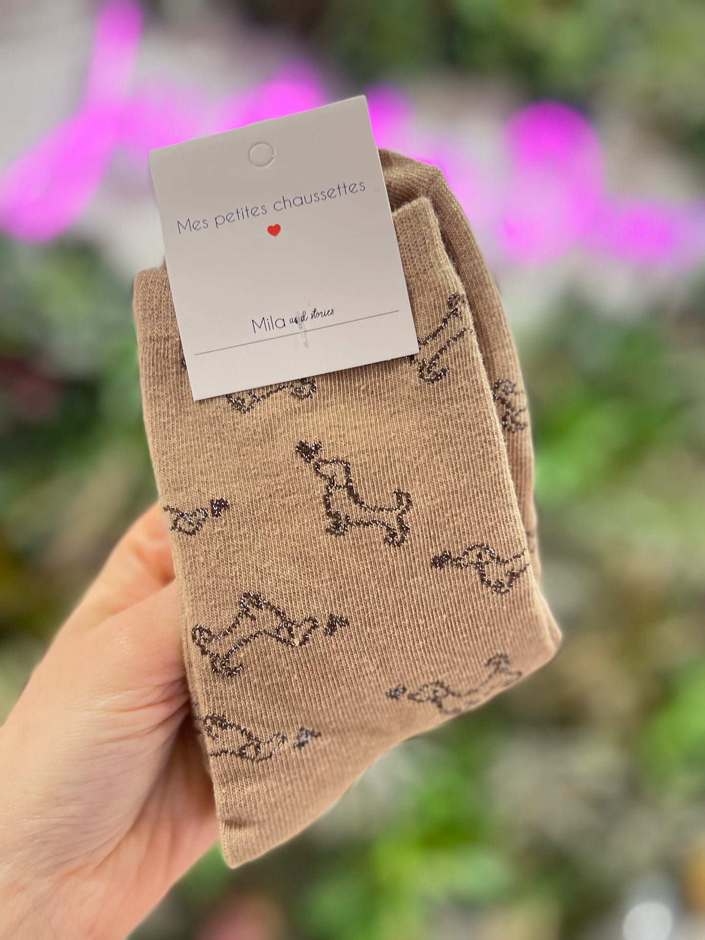 Chaussettes Teckel – Motif chien & fil lurex pailleté