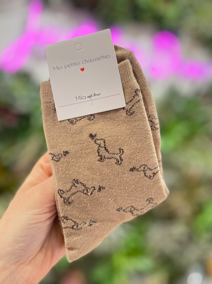 Chaussettes Teckel – Motif chien & fil lurex pailleté