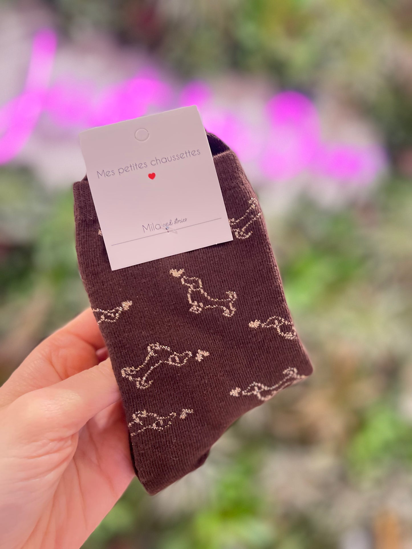 Chaussettes Teckel – Motif chien & fil lurex pailleté