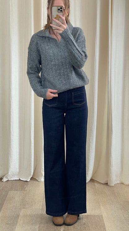 Pull Angelina - Pull col polo en maille côtelée