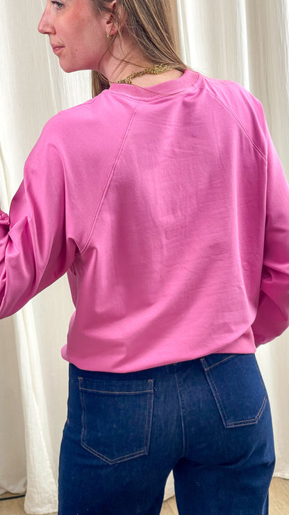 Sweat Chérie rose fuchsia femme coupe oversize col rond manches longues style décontracté casual
