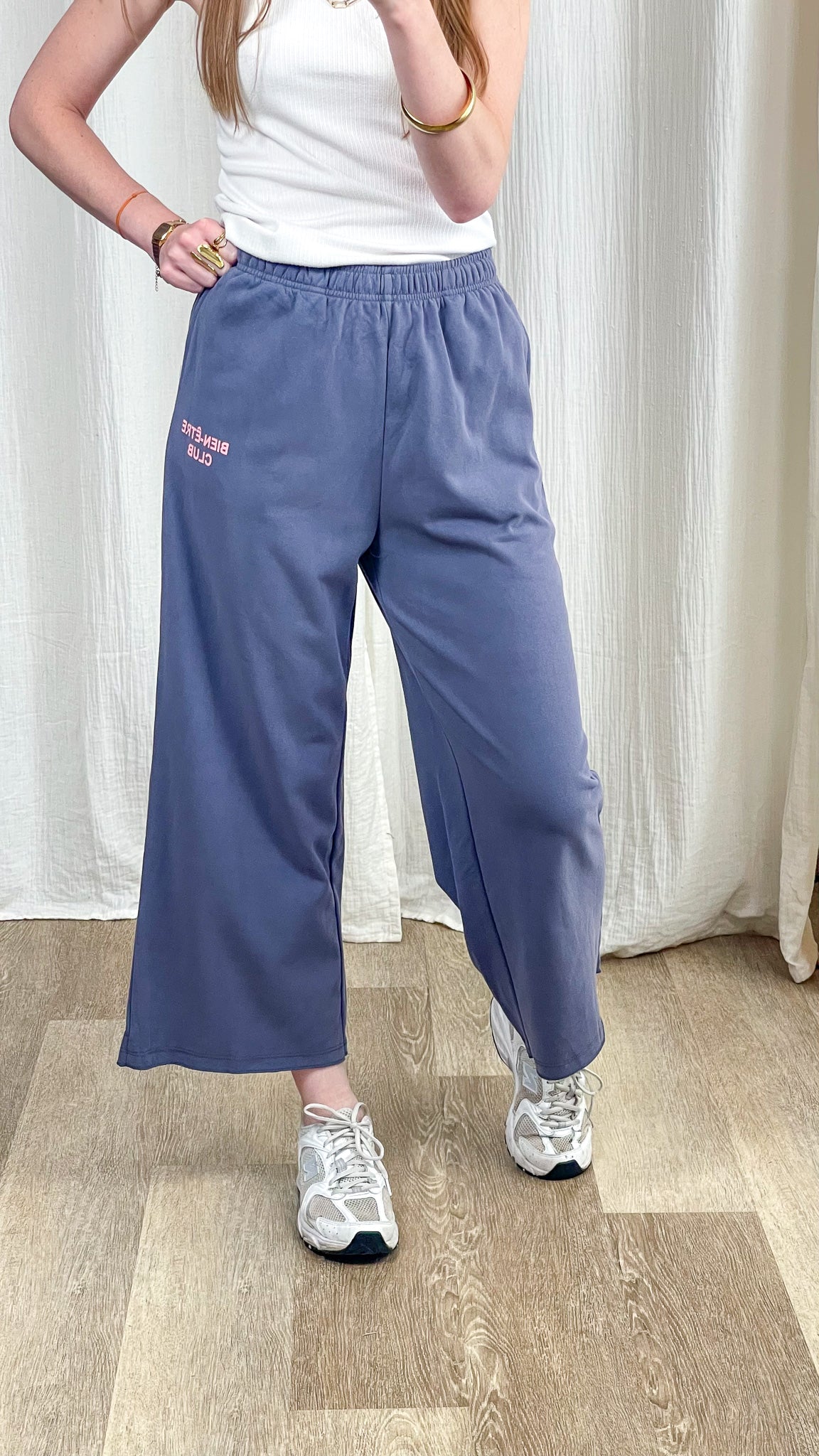 Pantalon jogging large bleu lavande taille élastique Bien-Être Club femme coupe ample décontractée