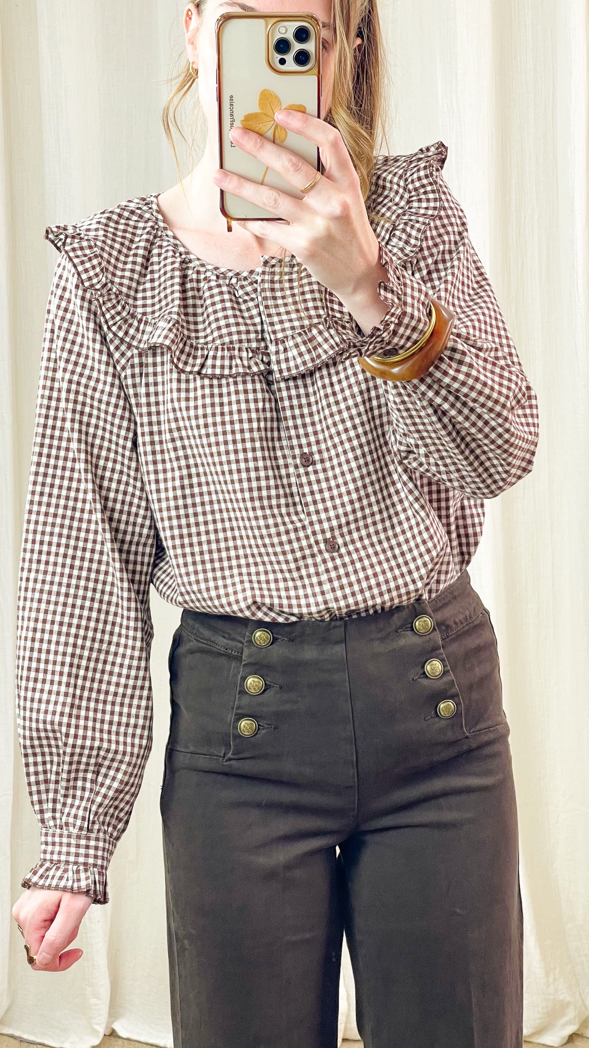 Blouse Daisy – Blouse à volants vichy marron