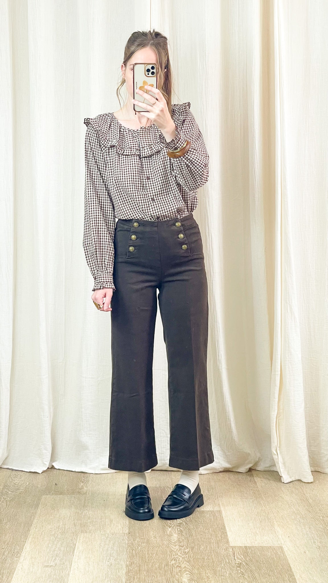 Blouse Daisy – Blouse à volants vichy marron