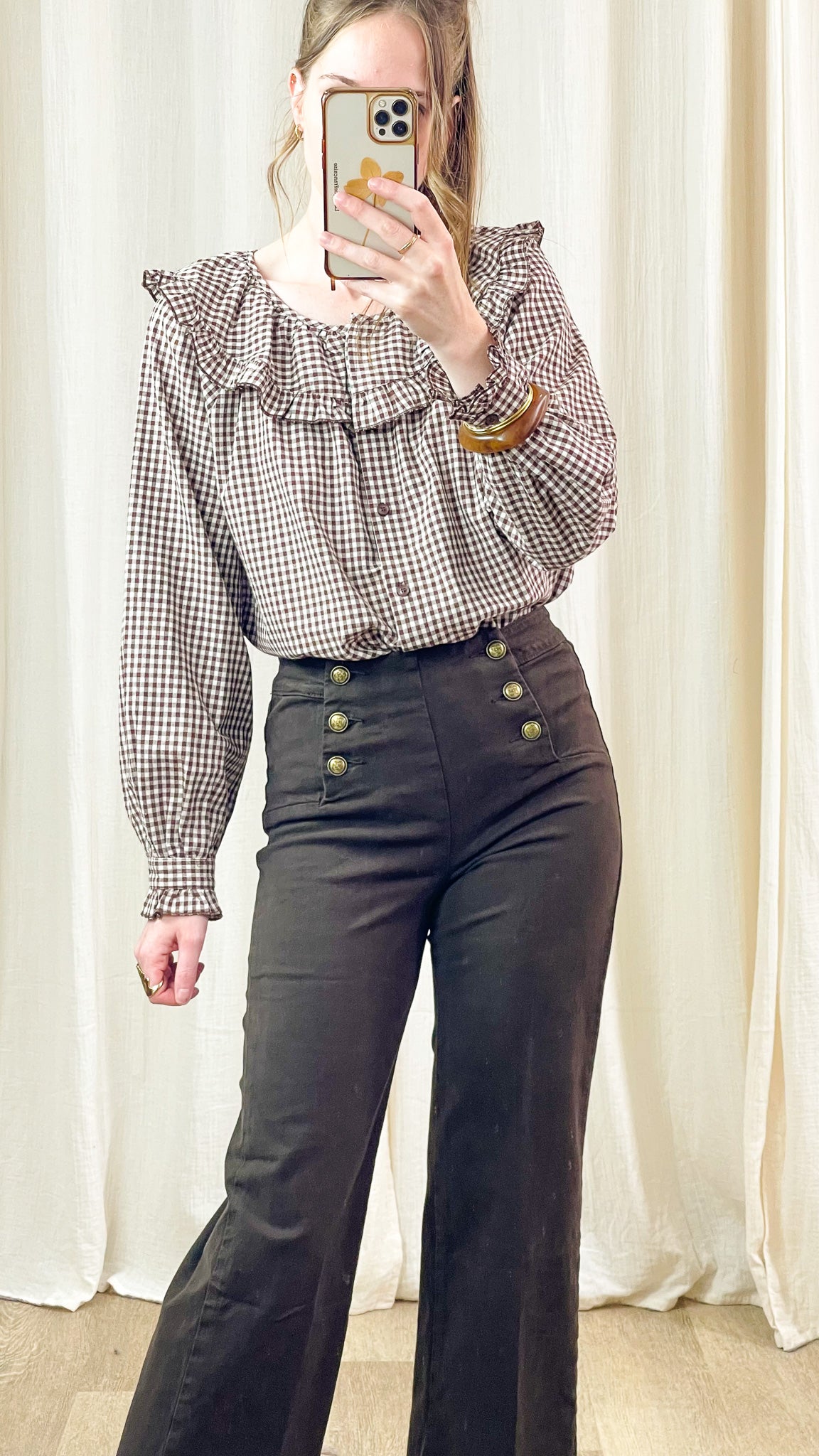 Blouse Daisy – Blouse à volants vichy marron