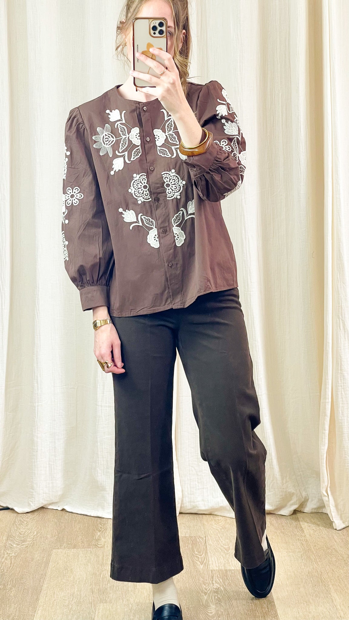 Blouse Charlotte – Blouse brodée bordeaux ou marron