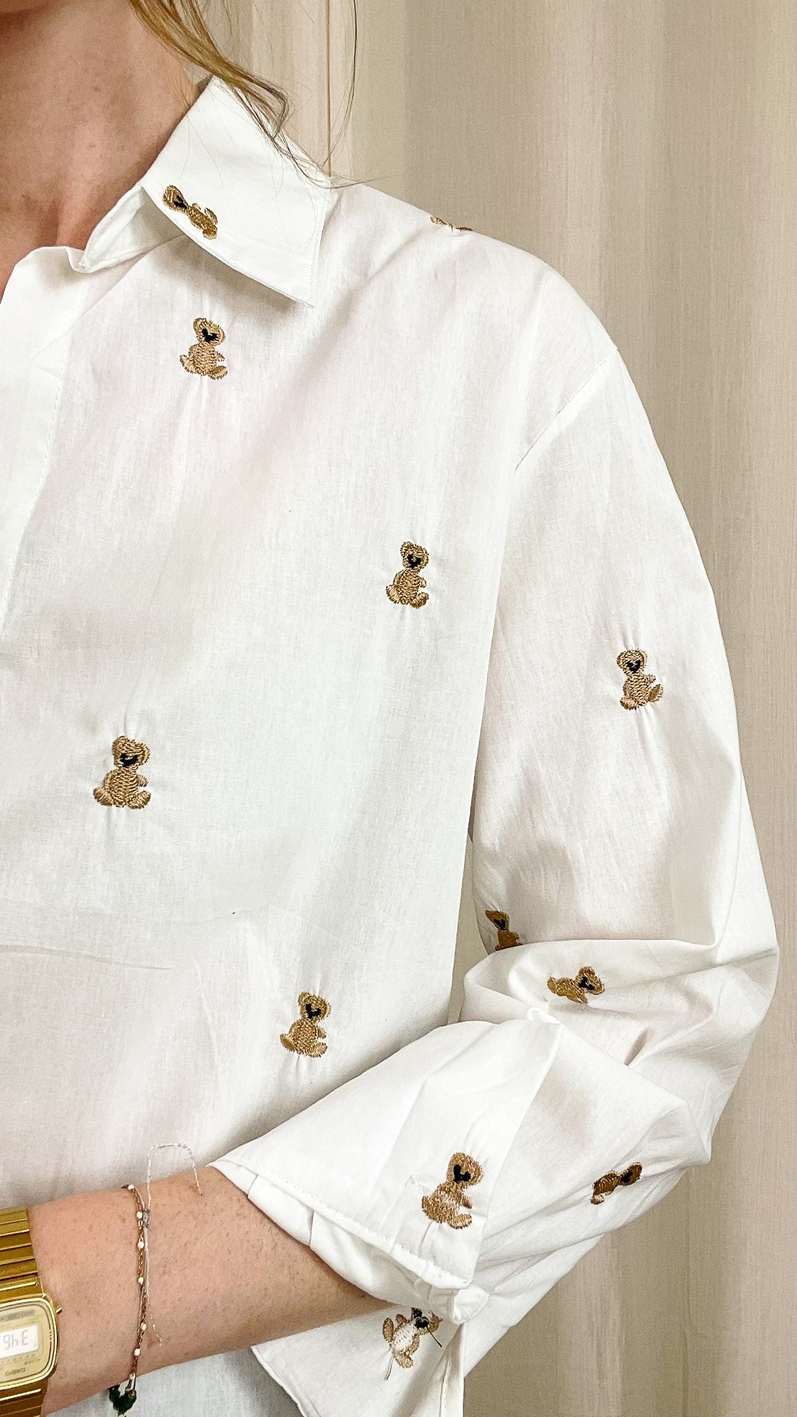 Chemise Bear – Chemise blanche brodée oursons