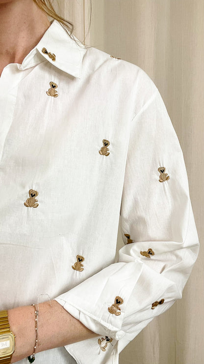 Chemise Bear – Chemise blanche brodée oursons