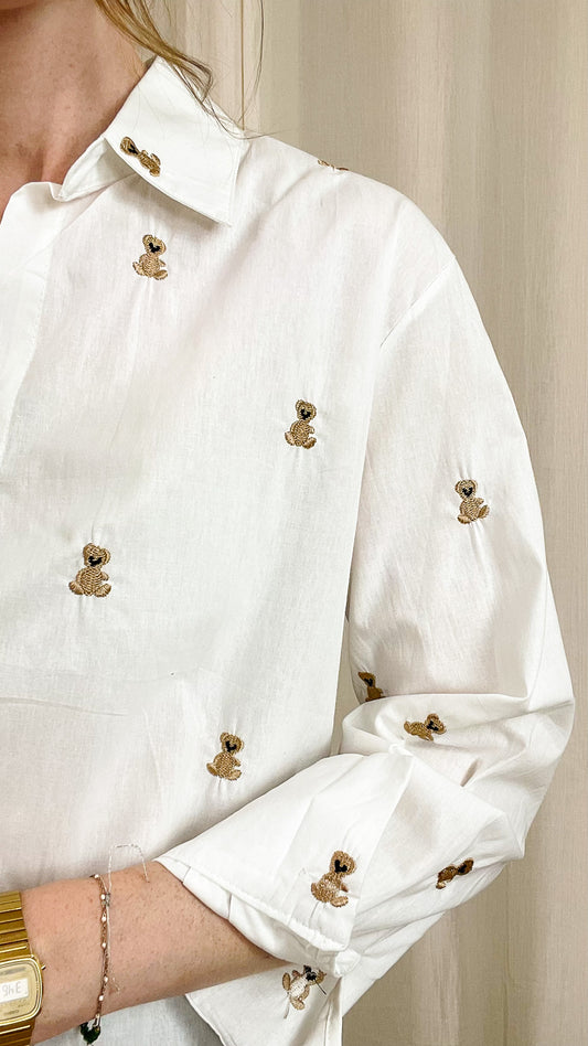 Chemise Bear – Chemise blanche brodée oursons