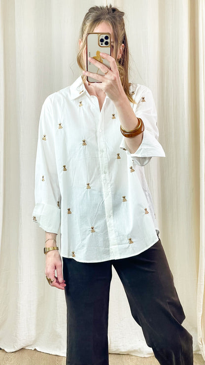 Chemise Bear – Chemise blanche brodée oursons