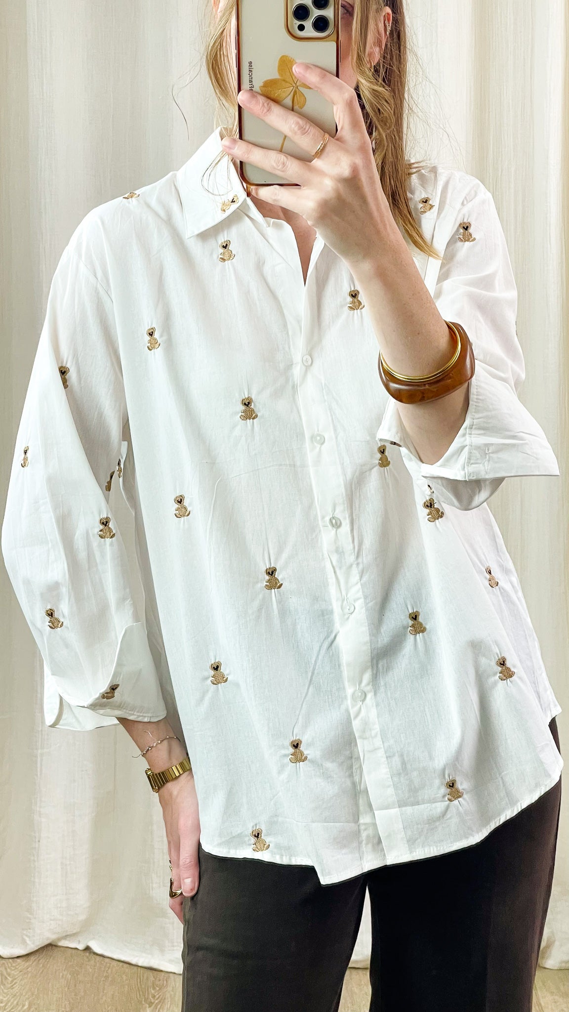 Chemise Bear – Chemise blanche brodée oursons