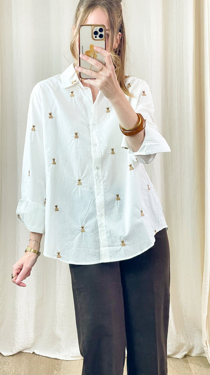 Chemise Bear – Chemise blanche brodée oursons