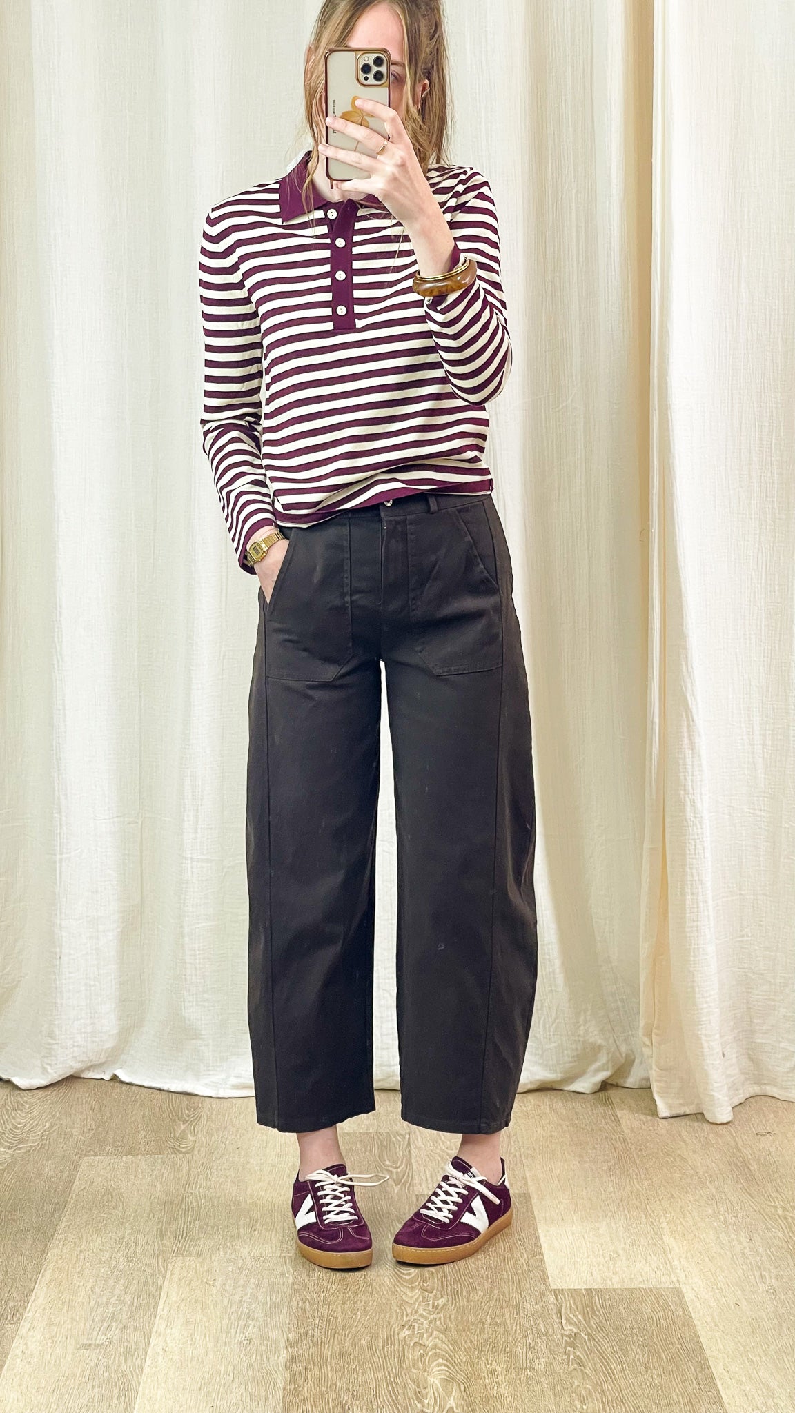 Pull Polo – Rayé bordeaux et écru