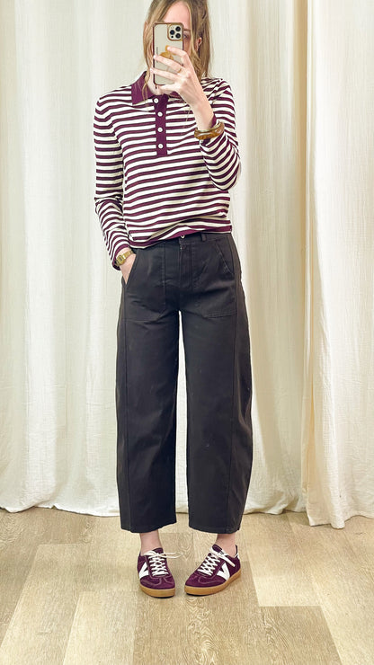 Pull Polo – Rayé bordeaux et écru