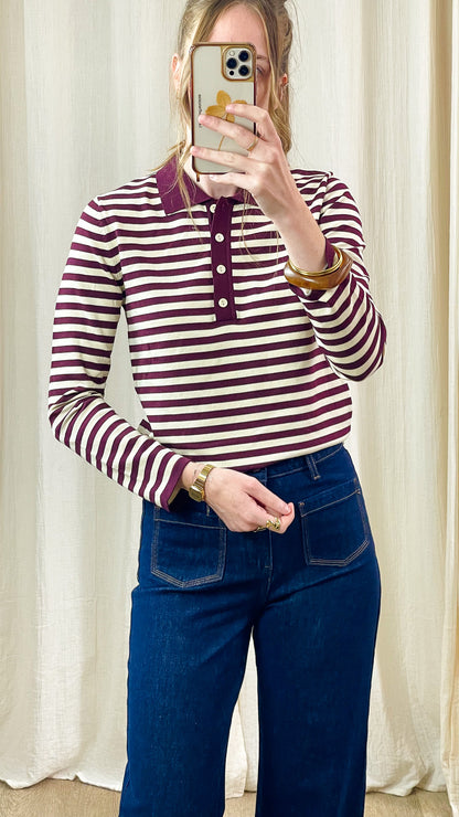 Pull Polo – Rayé bordeaux et écru