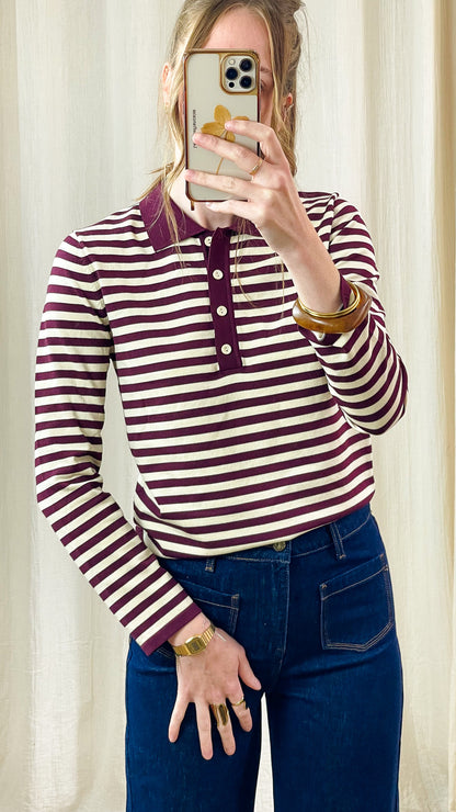 Pull Polo – Rayé bordeaux et écru